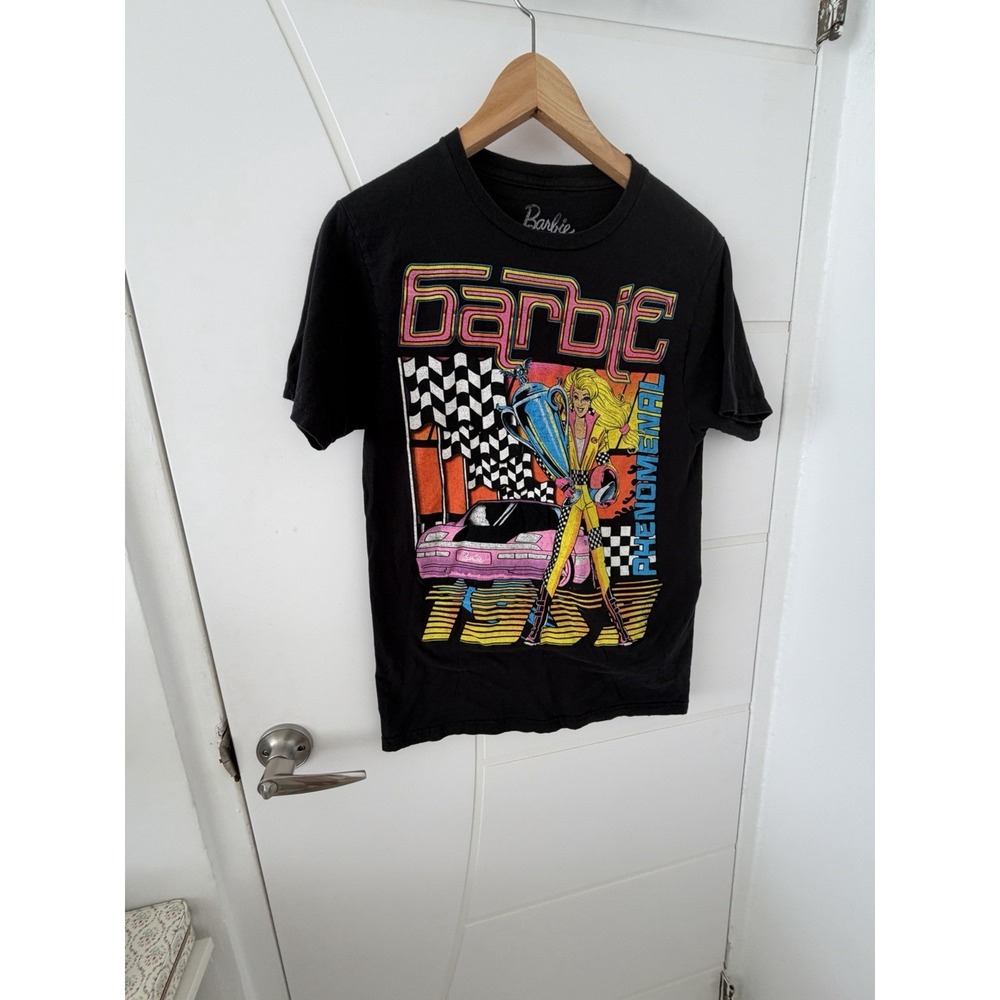 Barbie T Shirt Mens Small Black Racing Phenomenal Graphic Retro Short Sleeve